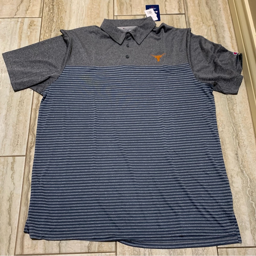 Texas Longhorns Champion polo shirt 2XL NWT gray stripes